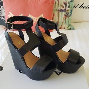 Aldo High Black Wedge Sandal